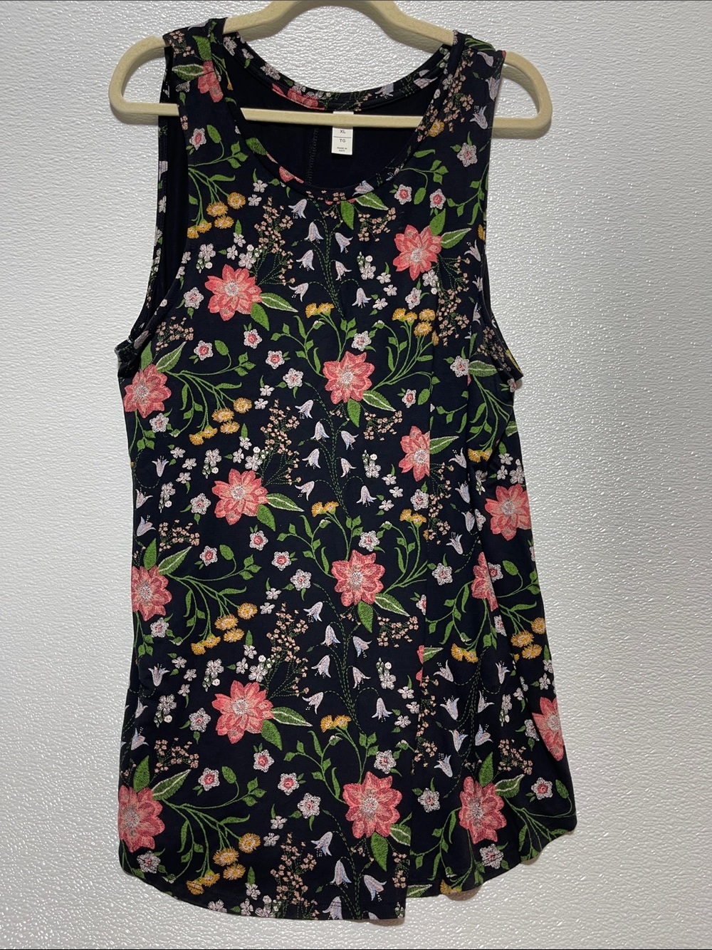 Old Navy Black Floral Sleeveless Tank with Pink & Green Print